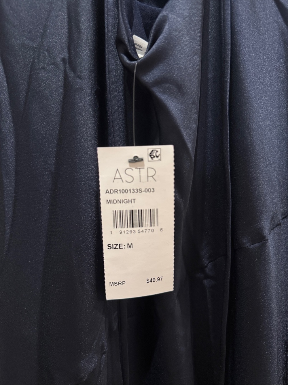 Astr Navy Satin Cowl Midi Dress with High Side Slit - Picture 6 of 7